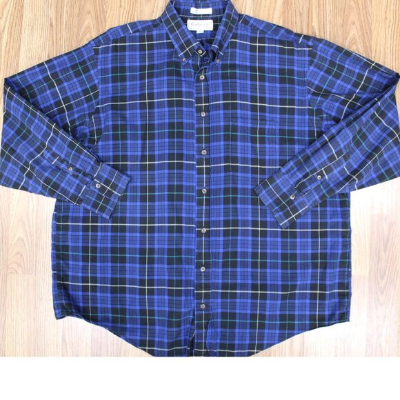VTG c. 1995 BURBERRY BUTTON DOWN SHIRT 100% COTTON BLUE& BLACK PLAID X-LARGE, XL - Picture 1 of 3